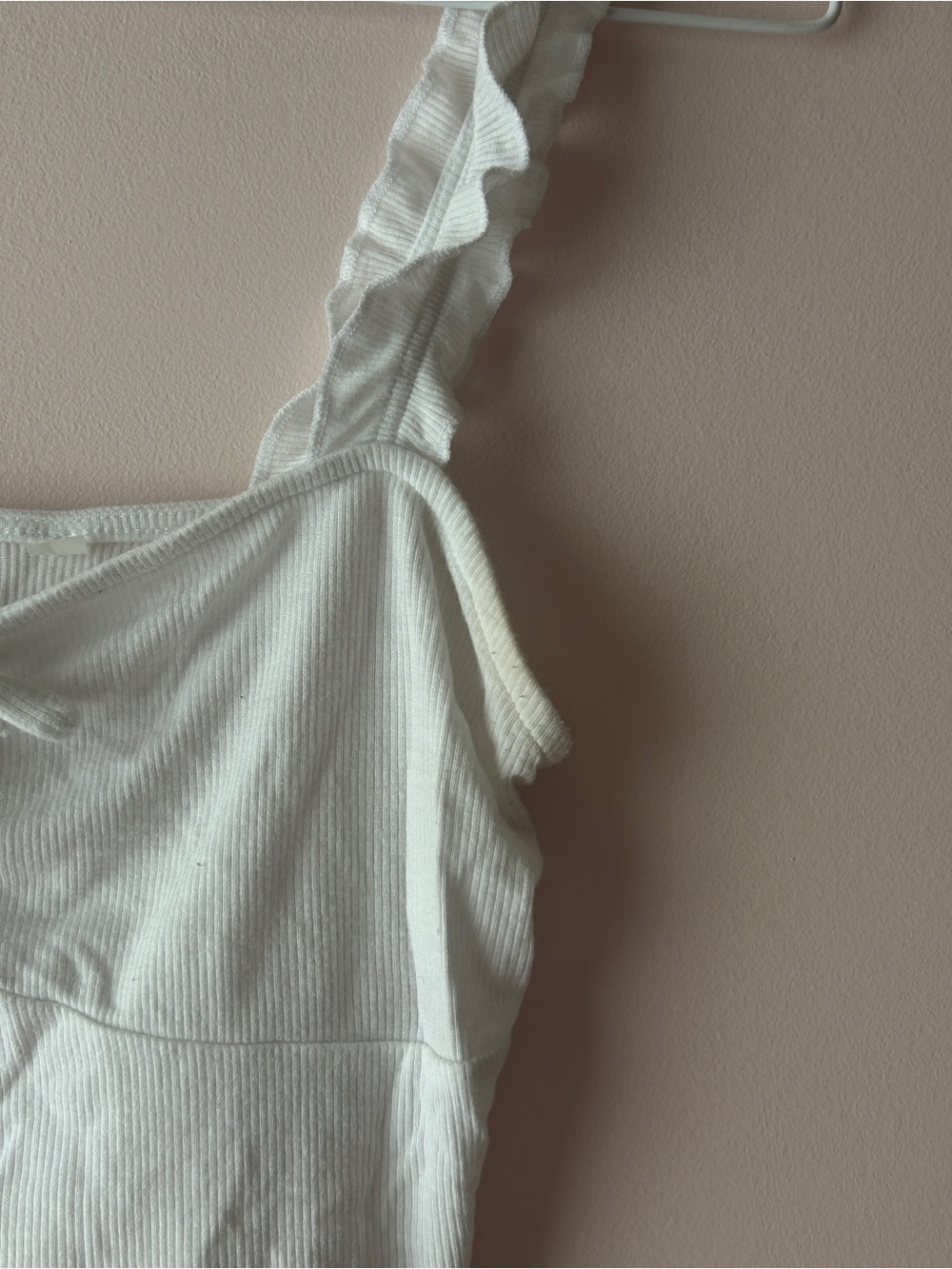Pacsun White Ruffled Strap Ribbed Tank Top - Picture 3 of 4